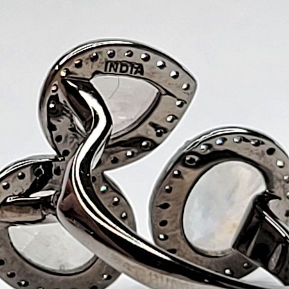 Triple Moonstone with Simulated Diamond Pave Bezel Adjustable Ring | 7½-11 - Picture 11 of 11